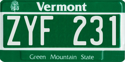 VT license plate ZYF231