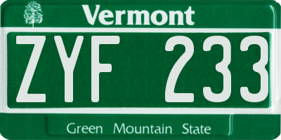 VT license plate ZYF233