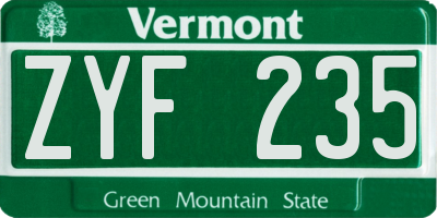 VT license plate ZYF235