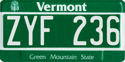 VT license plate ZYF236