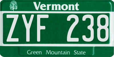 VT license plate ZYF238