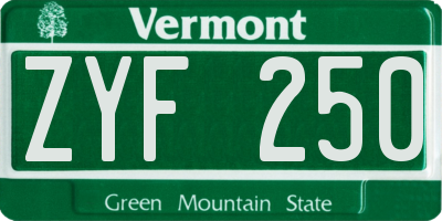 VT license plate ZYF250