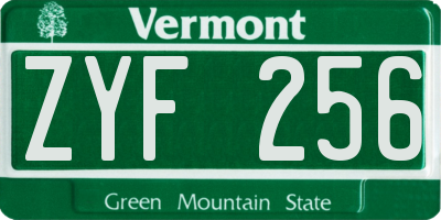 VT license plate ZYF256