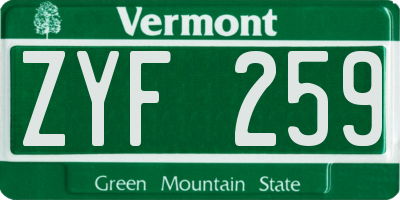 VT license plate ZYF259