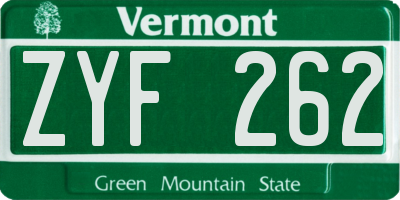VT license plate ZYF262