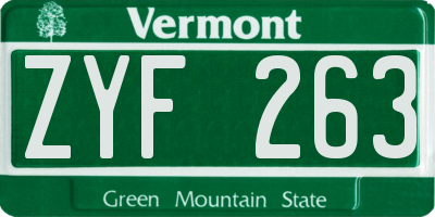 VT license plate ZYF263