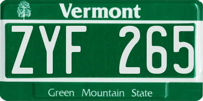 VT license plate ZYF265