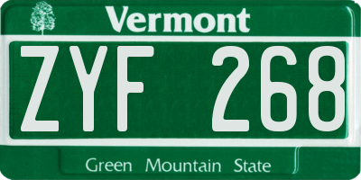 VT license plate ZYF268