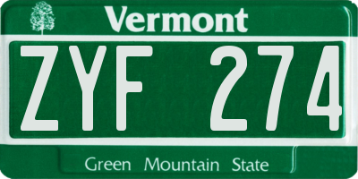 VT license plate ZYF274