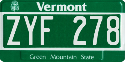 VT license plate ZYF278