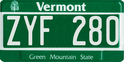 VT license plate ZYF280
