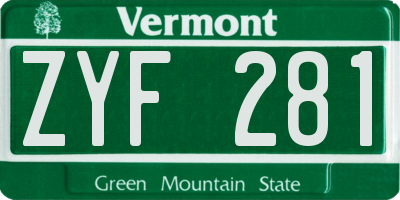 VT license plate ZYF281