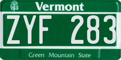 VT license plate ZYF283