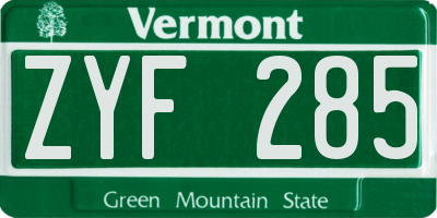 VT license plate ZYF285