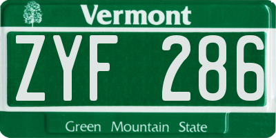 VT license plate ZYF286