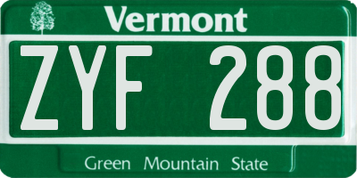 VT license plate ZYF288