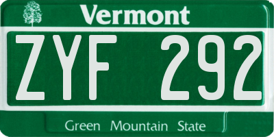 VT license plate ZYF292