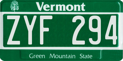 VT license plate ZYF294