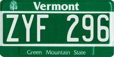 VT license plate ZYF296