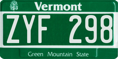 VT license plate ZYF298