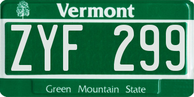 VT license plate ZYF299