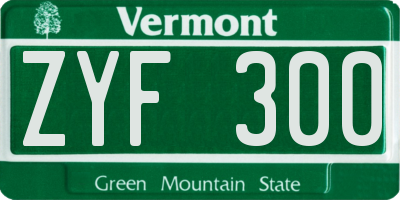 VT license plate ZYF300