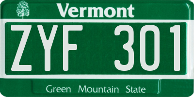 VT license plate ZYF301