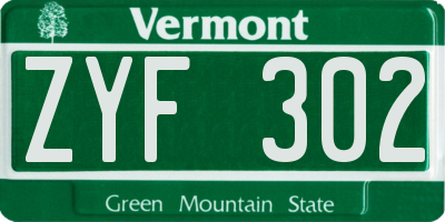 VT license plate ZYF302