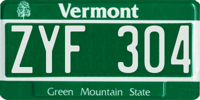 VT license plate ZYF304
