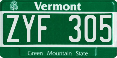 VT license plate ZYF305