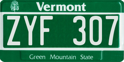 VT license plate ZYF307