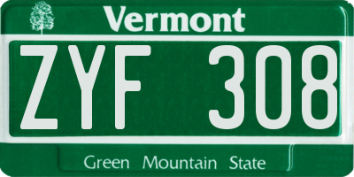 VT license plate ZYF308