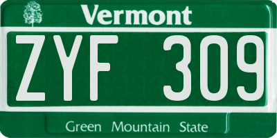 VT license plate ZYF309