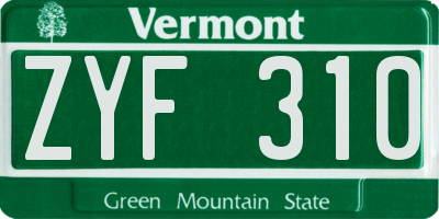 VT license plate ZYF310
