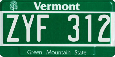 VT license plate ZYF312