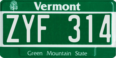 VT license plate ZYF314