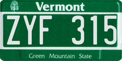 VT license plate ZYF315