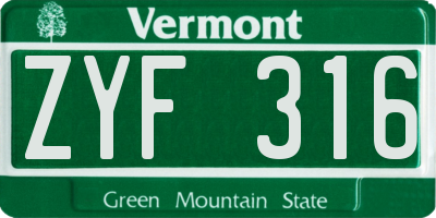 VT license plate ZYF316