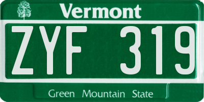 VT license plate ZYF319