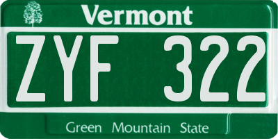 VT license plate ZYF322