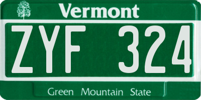 VT license plate ZYF324