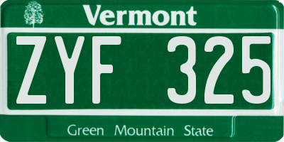 VT license plate ZYF325