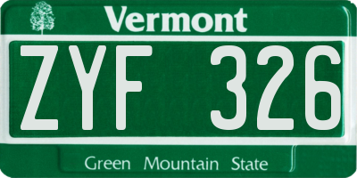 VT license plate ZYF326