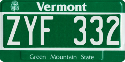 VT license plate ZYF332