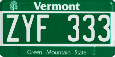 VT license plate ZYF333
