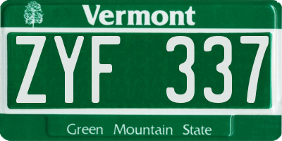 VT license plate ZYF337