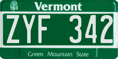 VT license plate ZYF342