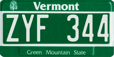 VT license plate ZYF344