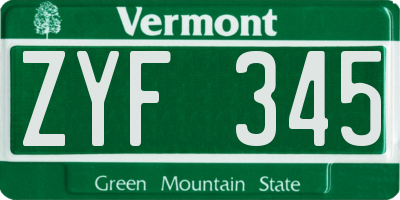 VT license plate ZYF345
