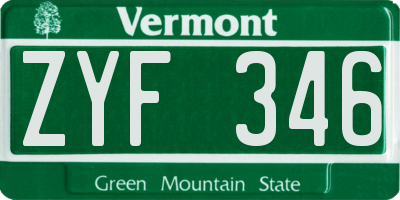 VT license plate ZYF346